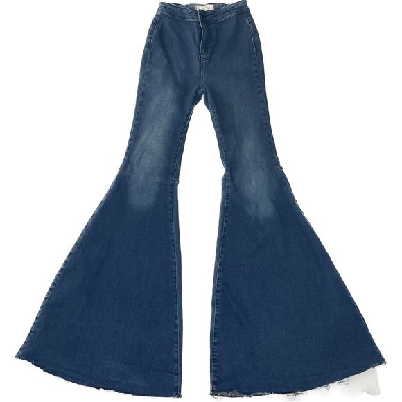 FREE PEOPLE Just Float On Flare Jeans High Rise Stretch Denim Bell Raw Hem 25 - Picture 3 of 9
